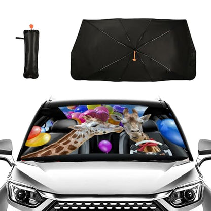 Giraffe Car Windshield Sun Shade Umbrella Car Window Shades Blocks UV Rays Accessories Windshield Umbrella Keeps Vehicle Cool Sun Shade (One Size / Giraffe)