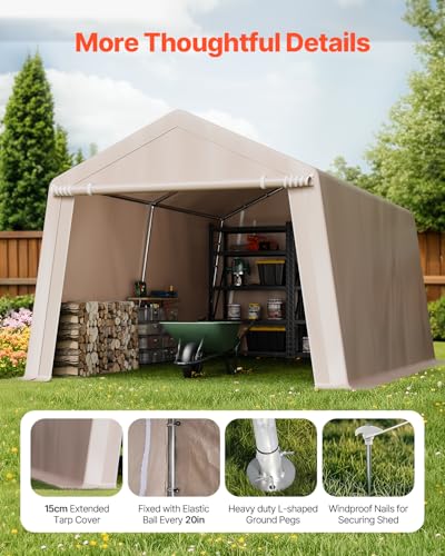 10 x 15 ft Outdoor Storage Shed Tent with Heavy (Beige / 10x15x8ft)