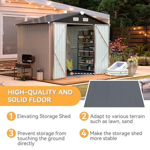 7.3'x5.3' Shed with Floor Galvanized Steel Outdoor Storage Shed Brown (Brown / 8'x6'w)