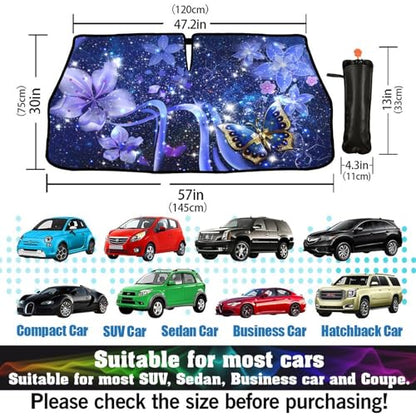 Butterfly Car Windshield Sun Shade Umbrella Automotive Windshield Sunshade Foldable Front Car Accessories Interior Decor to Keep Vehicle Cool for Most Vehicles 57'' X 30'' (57'' X 30'' / style-AB6)