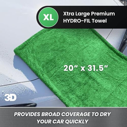 Hydro-FIL XL | Professional Grade Microfiber Towel | Extra Large 20” x 31.5” | Highly Absorbent | Premium Drying Cloth for Car Detailing | Green (Green)