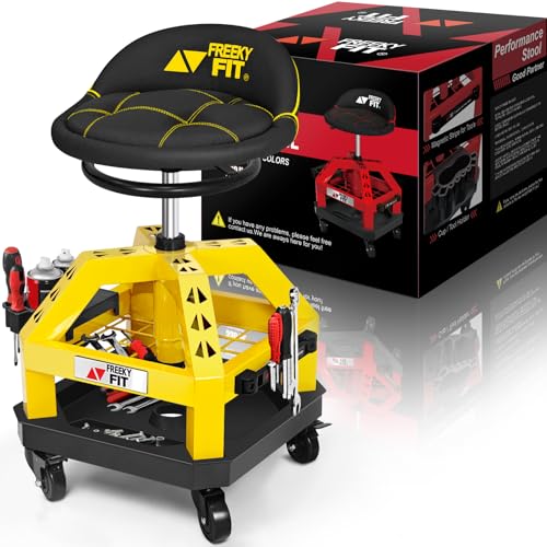 Rolling Shop Stool for Garage with Casters (Yellow)