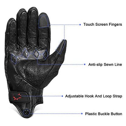 Full Finger Goat Skin Leather Touch Screen Motorcycle Gloves for Men S (Perforated / Medium)