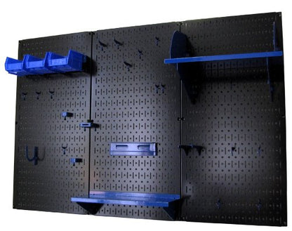 Pegboard Organizer 4 ft. Metal Pegboard Standard Tool Storage Kit with Black Toolboard and Blue Accessories (Black Pegboard Blue Accessories)