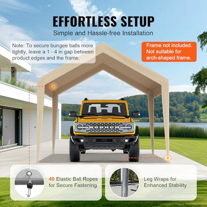 Carport Replacement Canopy Cover 10 x 20 ft (Beige / 10x20ft)