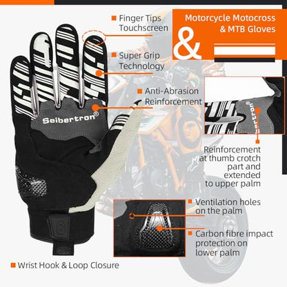 SPS 2 Unisex Touchscreen Road Racing Motorcycle MTB Sports Gloves Also fit BMX MX ATV Mountain Bike Bicycle Cycling Off (White SPS-2 / XS Youth)