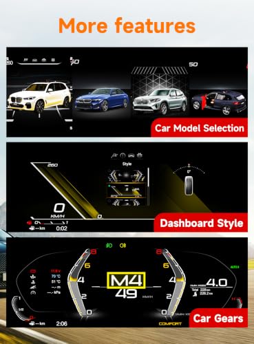 12.3” HD Screen1920*720 Digital Instrument Cluster Display for BMW 5 Series E60 E61 X5 E70 X6 E71 Support Wireless Apple Carplay Speedometer Upgrade Plug&Play Replacement