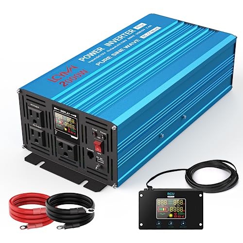 2000 Watt Inverter Pure Sine Wave DC 12V to 110V AC Power Inverters with 3 AC Charger Outlets (2000W - 12V / Blue)