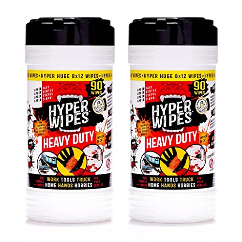 Hyper Wipes 2 Pack Heavy Duty Hand & Tool Cleaning Wipes (90 Count (Pack of 2))
