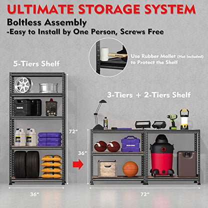 5 Tier Metal Storage Shelving Unit (36"W x 18"D x 72"H)