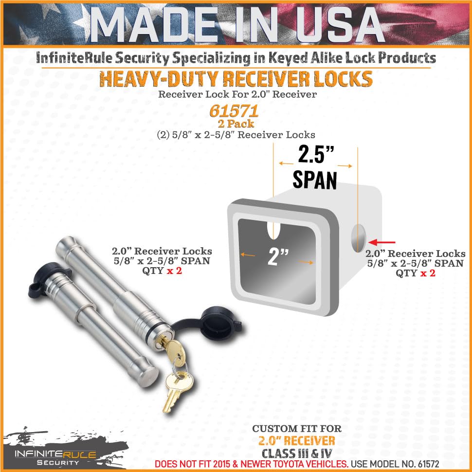 61571 | 2 Pack, Keyed Alike, Receiver Locks for 2" Receiver - Class III & IV (Fits: 2.0" Receiver - Class III & IV / 2PK (2) Receiver Locks)
