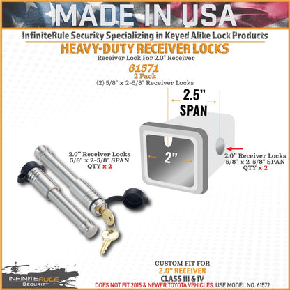 61571 | 2 Pack, Keyed Alike, Receiver Locks for 2" Receiver - Class III & IV (Fits: 2.0" Receiver - Class III & IV / 2PK (2) Receiver Locks)