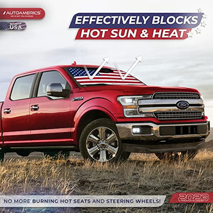 Truck Windshield Sun Shade with Storage Pouch & Anti (USA ORIGINAL FLAG / X-LARGE = 66 x 36 inches)