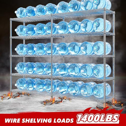 58" W Storage Shelves Wire Shelving 1400LB Metal Shelves for 5 Tier Shelving Unit with Shelf Adjustable Garage Shelving Rack for Pantry Kitchen Garage (Chrome-13.8"D x 58"W x 59"H-5 Tier)