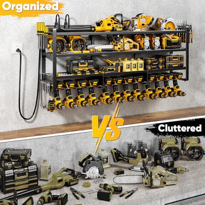 Power Tool Organizer Wall Mount with Charging Station (Black / 49" W)