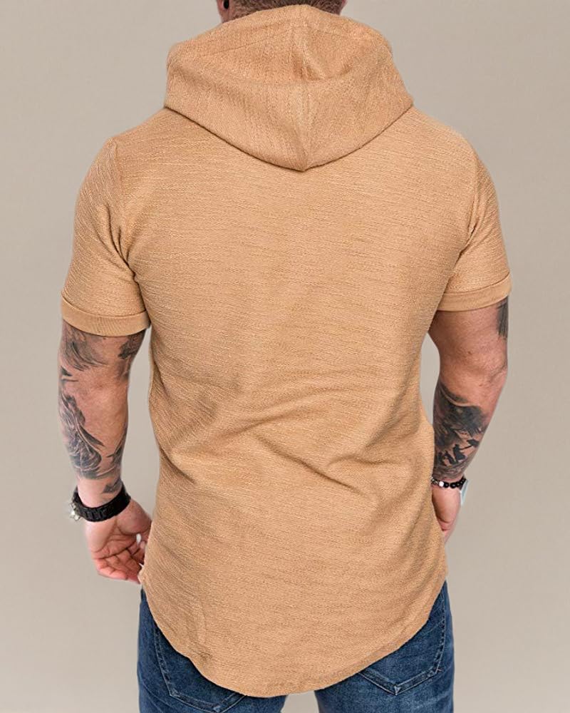 Mens Fashion Hoodies Sport Pullover Solid Color Shirt Workout Lightweight Tops Khaki Large (Large / Khaki1)