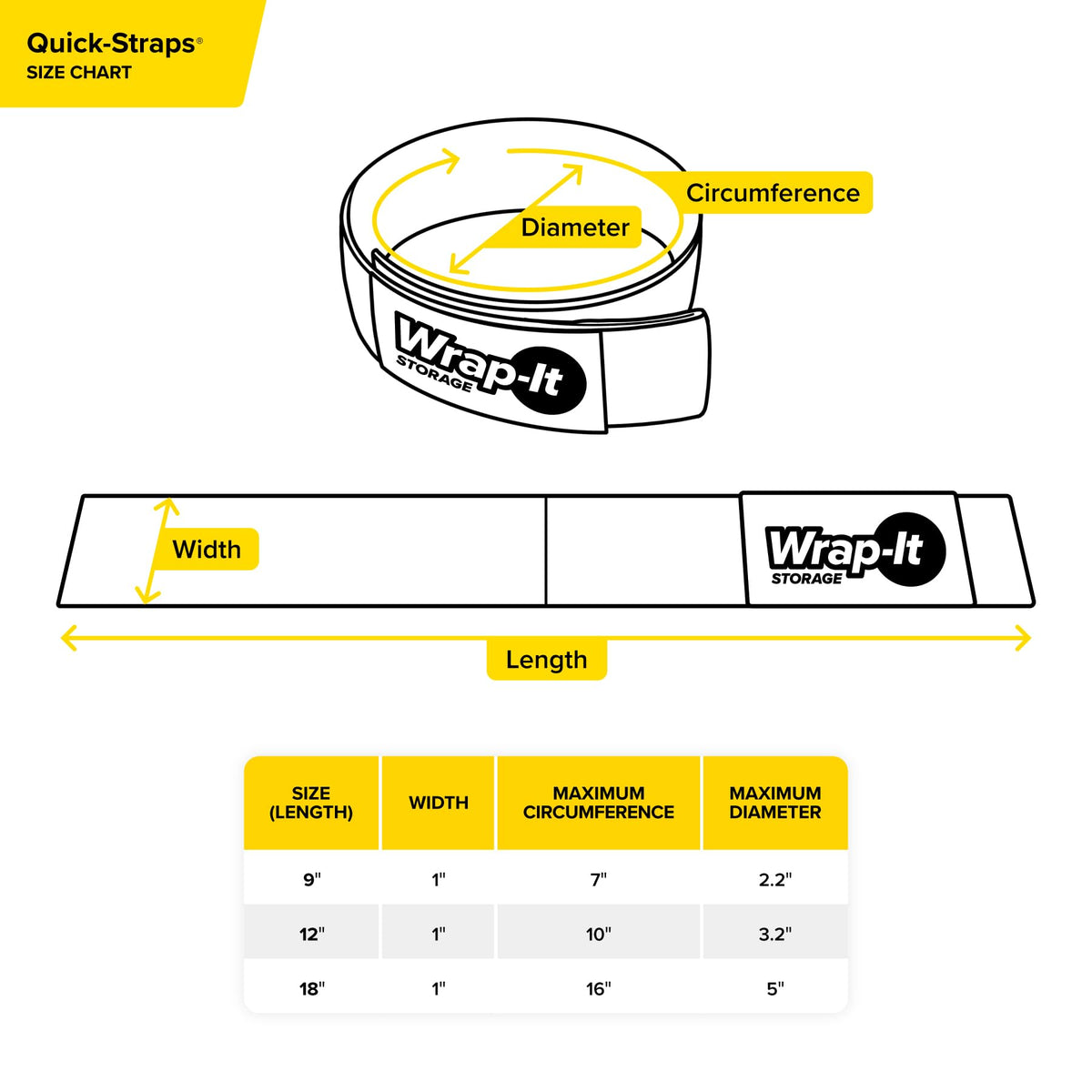Quick Straps by Wrap (Yellow / 12" (12 Pack))