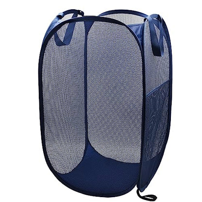 Sturdy Mesh Laundry Hamper Basket Bag (Navy Blue / Pop Vertical)