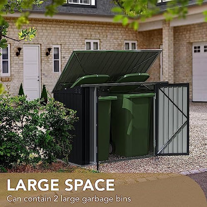 Outdoor Storage Shed 5.8 x 3.3 FT Metal Trash Shed Waterproof Outside Storage with Lid Chain Hydraulic Gas Rod for Trash Can Weeding Tools (Black / 5.8x3.3 FT)