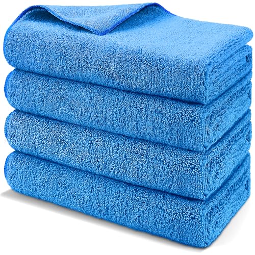 Professional Large Microfiber Car Drying Towels 4 Pack (Blue / 31 x 24 Inch)