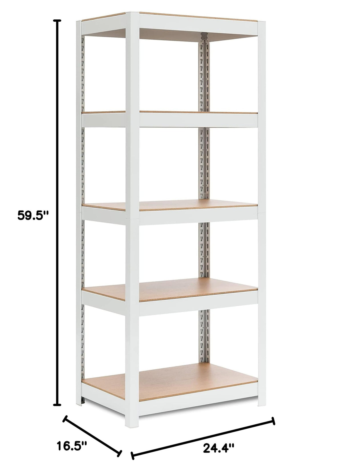 House 5 Tier 24.1" W Laminated Metal Shelving Unit Adjustable Storage Utility Rack Heavy Duty Shelves Organization Multipurpose Shelf Kitchen Garage Pantry Closet 1 Pack (White / 24.4"W x 16.5"D)