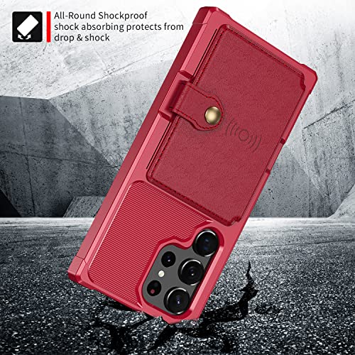 for Samsung Galaxy S22 Ultra Case with Card Holder (Red / Samsung Galaxy S22 Ultra)