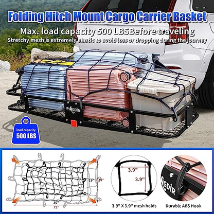 Folding Hitch Mount Cargo Carrier Hitch Rack Basket 60"*21.5"*6" Hauling Weight Capacity of 500 Lbs (60 inches)