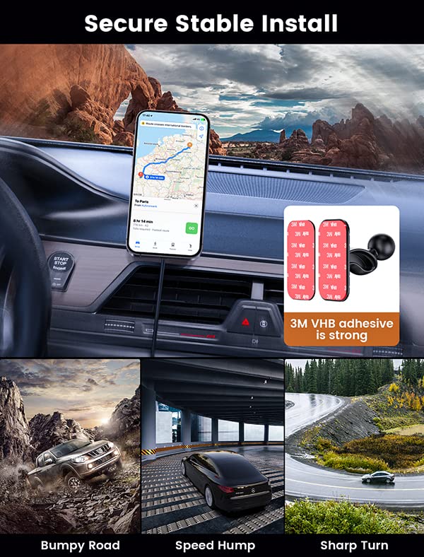 for Magsafe Car Mount Charger 15W LED RGB Car Phone Holder for Dash Vent (Brigh Black)