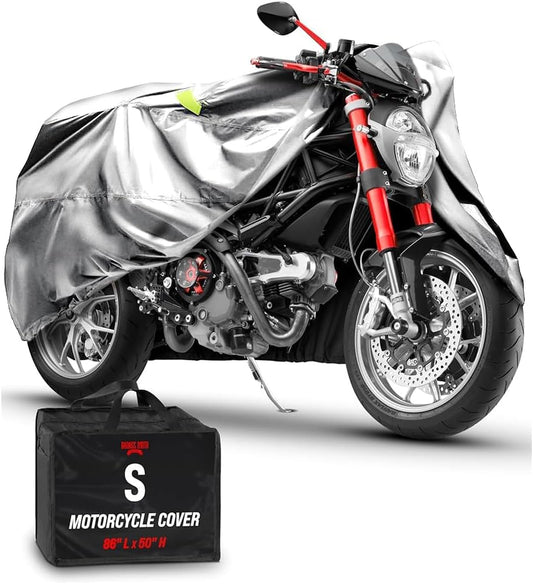 Waterproof Motorcycle Cover Street & Sport Bikes (Light Gray / [S] 86"L x 36"W x 50"H)