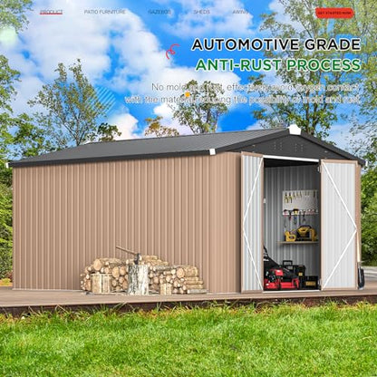 10' x 14' Large Waterproof Metal Garden Tool Shed (Gray / 10x14)