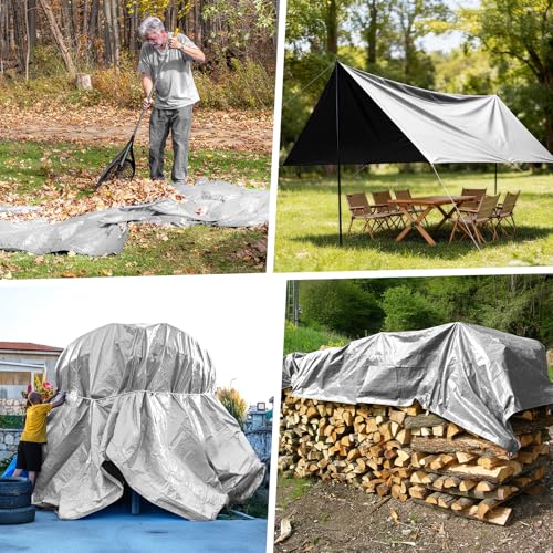 Heavy Duty Tarp 14 Mil Tarp Waterproof Silver 10x12 FT (Silver/Black-14mil / 10'x12')