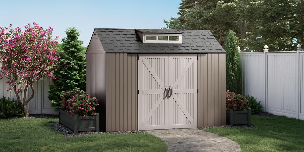 Extra Large Resin Outdoor Storage Shed With Floor (7'x10' / Brown)