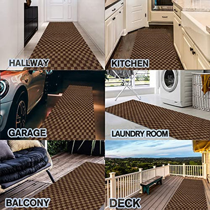Custom Size Backed Non (Brown Checkered / 2FT*67FT)
