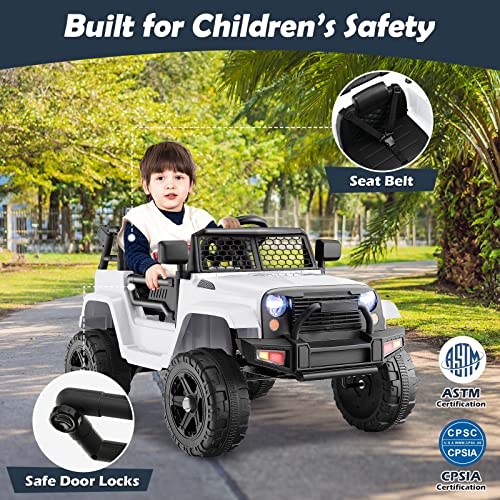 Ride on Car 12V Battery Powered Truck Vehicle with Remote Control (White / 39" x 26" x 26")