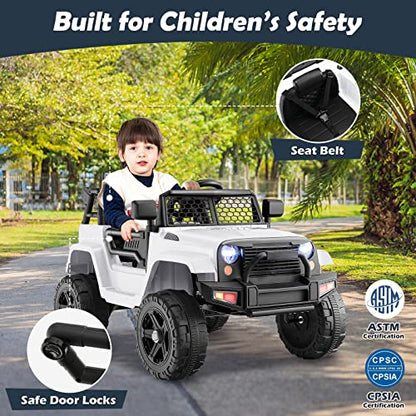 Ride on Car 12V Battery Powered Truck Vehicle with Remote Control (White / 39" x 26" x 26")
