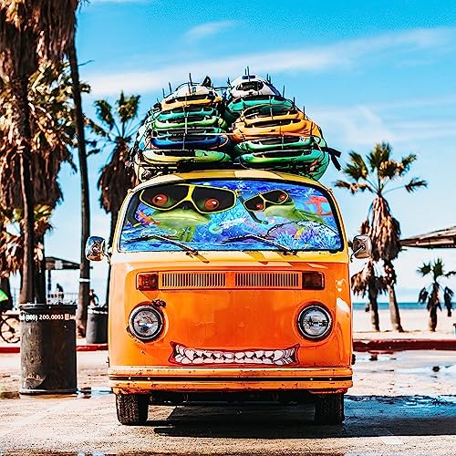 Frog Car Windshield Sun Shade Umbrella Frog Diving Foldable Car Windshield Sunshade UV Protector Automotive Window Sunshades for Sedan SUV Pickup Truck (UmbrellaStyle-2 / Expanded: 147 × 75 cm, Folded: 33 × 11 cm)
