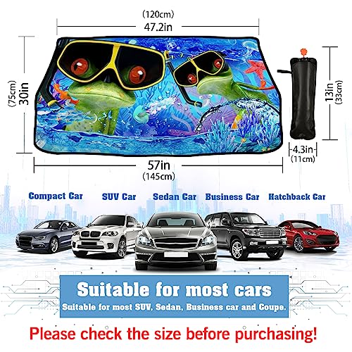 Frog Car Windshield Sun Shade Umbrella Frog Diving Foldable Car Windshield Sunshade UV Protector Automotive Window Sunshades for Sedan SUV Pickup Truck (UmbrellaStyle-2 / Expanded: 147 × 75 cm, Folded: 33 × 11 cm)