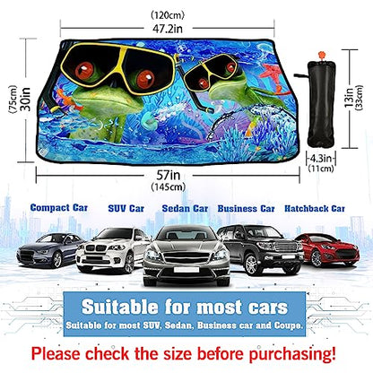 Frog Car Windshield Sun Shade Umbrella Frog Diving Foldable Car Windshield Sunshade UV Protector Automotive Window Sunshades for Sedan SUV Pickup Truck (UmbrellaStyle-2 / Expanded: 147 × 75 cm, Folded: 33 × 11 cm)