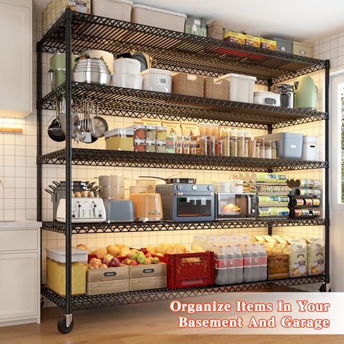 Storage Shelves 3200 LBS Capacity Wire Shelving with Wheels Heavy Duty Metal Shelf for Warehouses (2 Set-60''W X 18'' D X 73'' H)