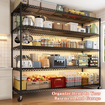 Storage Shelves 3200 LBS Capacity Wire Shelving with Wheels Heavy Duty Metal Shelf for Warehouses (2 Set-60''W X 18'' D X 73'' H)