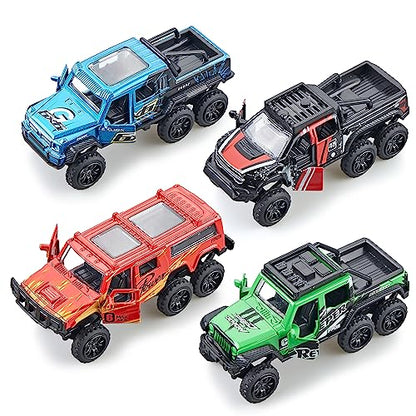 Pick up Trucks Open Door Die Cast Metal Toy Cars Pull Back 4 Pack (Off-Road Truck)