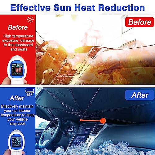 Frog Car Windshield Sun Shade Umbrella Frog Diving Foldable Car Windshield Sunshade UV Protector Automotive Window Sunshades for Sedan SUV Pickup Truck (UmbrellaStyle-2 / Expanded: 147 × 75 cm, Folded: 33 × 11 cm)