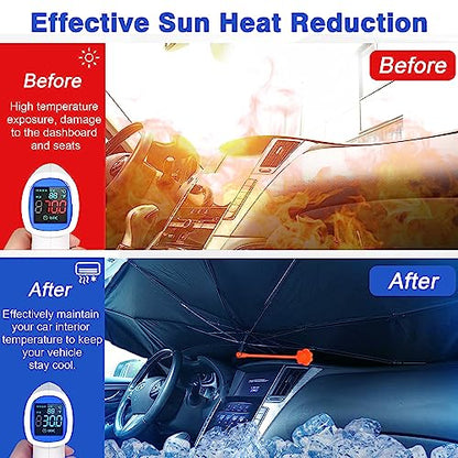 Frog Car Windshield Sun Shade Umbrella Frog Diving Foldable Car Windshield Sunshade UV Protector Automotive Window Sunshades for Sedan SUV Pickup Truck (UmbrellaStyle-2 / Expanded: 147 × 75 cm, Folded: 33 × 11 cm)