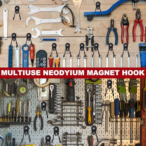 18 Pcs Large Magnetic Hooks Heavy Duty Garage Magnet Hooks Strong Storage Utility Magnetic Hangers with Anti Slip Rubber Coating for Indoor and Outdoor Hanging (Black)