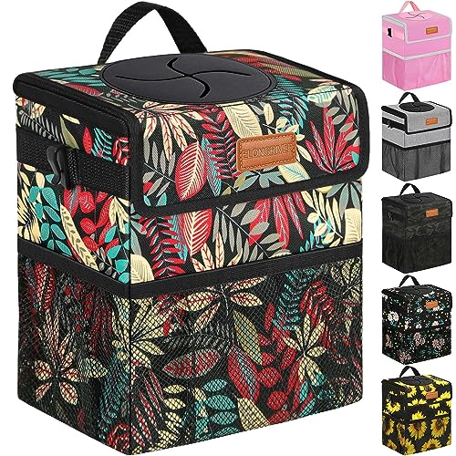 Leak Proof Car Trash Can with Lid Large Red Leaves (Red Leaves / 3 Gallons)