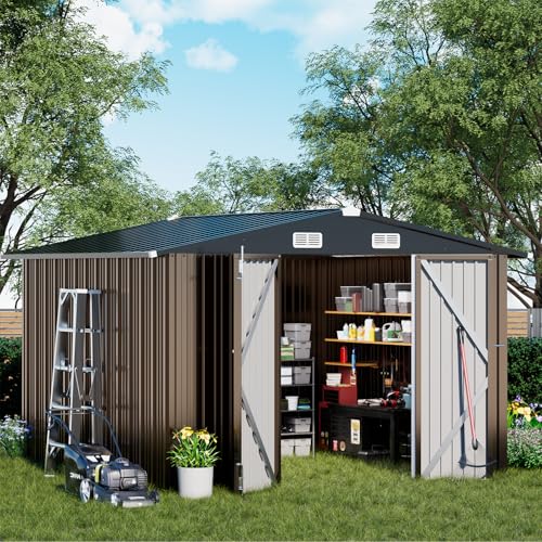 Shed Outdoor Storage Shed Metal (Brown / 10'*10')