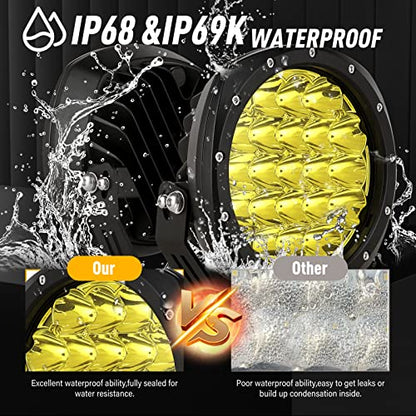 7Inch Round LED Amber Driving Offroad Lights 2PCS 210W 32000LM Amber Off road Lights LED Off Road Light Round Waterproof IP68 IP69K 12V 24V for Pickup Trucks SUV ATV UTV 4x4 (Amber / 7Inch)
