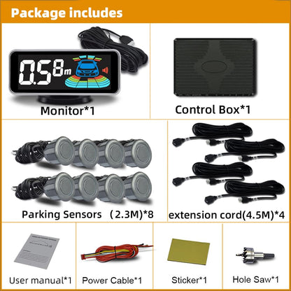 Car Parking Sensors Kit Reverse Radar parktronic System Auto Electronics Vehicle Back Assistant Reverse 8 Sensor (Grey)