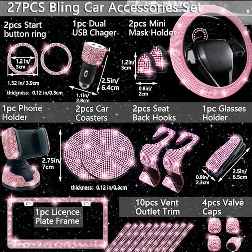 27 Piece Bling Car Accessories Set (Pink Diamond)