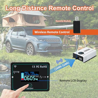 2000W Pure Sine Wave Power Inverter DC 12V to AC 120V (2000W-Wireless / 12V)